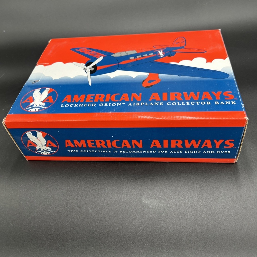 American Airways Lockheed Orion Vintage Die Cast Airplane Coin Bank NIB